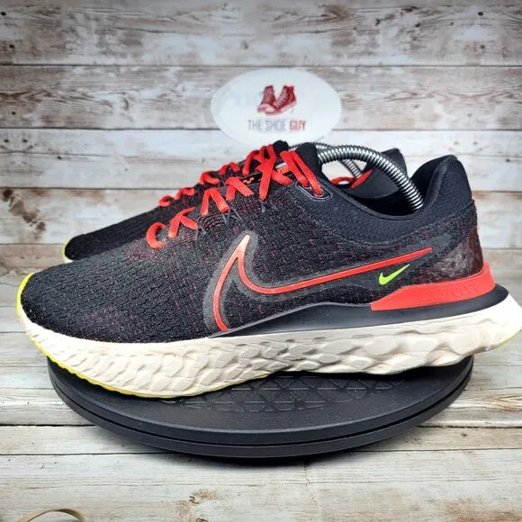 Nike React Men's Size 10.5 Infinity Run Flyknit 3 Black Red Running Shoes